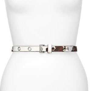 All Saints White and Brown Studded Leather Waist Belt
